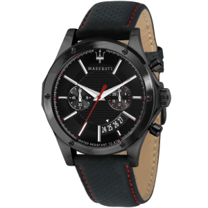 Maserati Men’s Chronograph Quartz Black Leather Strap Black Dial 44mm Watch R8871627004