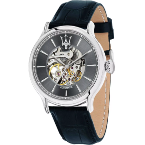Maserati Men’s Automatic Blue Leather Strap Grey Skeleton Dial 42mm Watch R8821118002