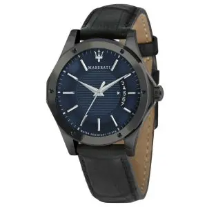 Maserati Men’s Quartz Black Leather Strap Blue Dial 42mm Watch R8851127002