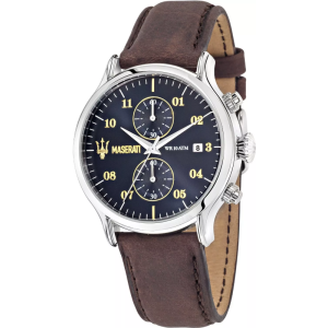 Maserati Men’s Chronograph Quartz Brown Leather Strap Navy Blue Dial 42mm Watch R8871618001