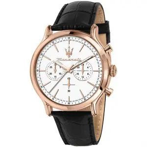 Maserati Men’s Chronograph Quartz Black Leather Strap White Dial 42mm Watch R8871618016