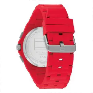 Tommy Hilfiger Men’s Quartz Red Silicone Strap Silver Dial 44mm Watch 1792123 - Image 3