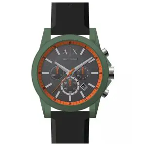Armani Exchange Men’s Quartz Black Silicone Strap Black Dial 44mm Watch AX1348