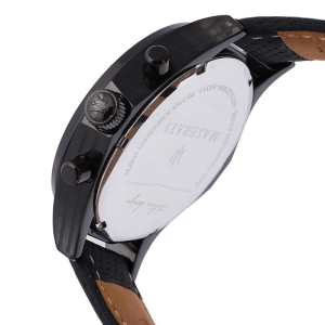 Maserati Men’s Chronograph Quartz Black Leather Strap Black Dial 44mm Watch R8871627004
