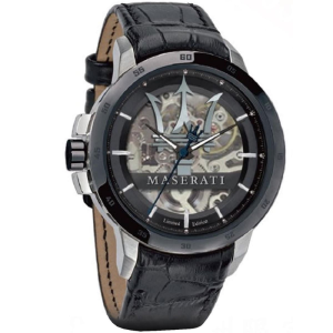 Maserati Men’s Automatic Black Leather Strap Black Skeleton Dial 45mm Watch R8821119007