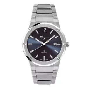 Ferragamo Men’s Swiss Made Quartz Silver Stainless Steel Blue Dial 41mm Watch SFDT00239