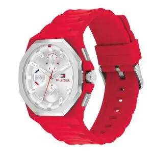 Alternative view of Tommy Hilfiger Men’s Quartz Red Silicone Strap Silver Dial 44mm Watch 1792123
