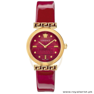 Versace Women’s Quartz Swiss Made Red Leather Strap Red Dial 34mm Watch VELW00320