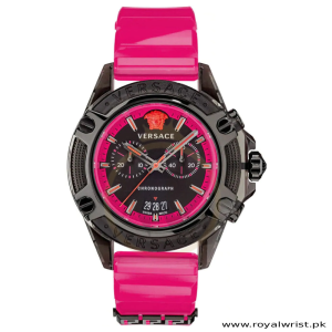 Versace Unisex Quartz Swiss Made Deep Pink Silicone Strap Black Dial 44mm Watch VEZ700221