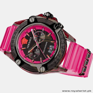 Alternative view of Versace Unisex Quartz Swiss Made Deep Pink Silicone Strap Black Dial 44mm Watch VEZ700221