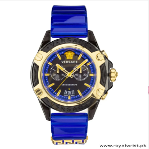 Versace Men’s Quartz Swiss Made Blue Silicone Strap Black Dial 44mm Watch VEZ700521
