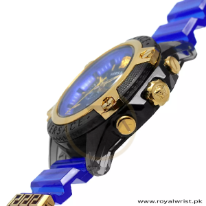 Versace Men’s Quartz Swiss Made Blue Silicone Strap Black Dial 44mm Watch VEZ700521