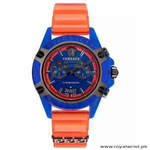 Versace Men’s Quartz Swiss Made Orange Silicone Strap Blue Dial 44mm Watch VEZ700922