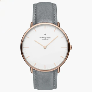 Nordgreen Unisex Quartz Grey Leather Strap White Dial 36mm Watch NR36RGLEGRXX