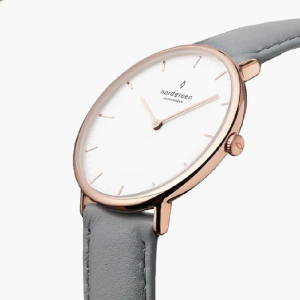 Nordgreen Unisex Quartz Grey Leather Strap White Dial 36mm Watch NR36RGLEGRXX