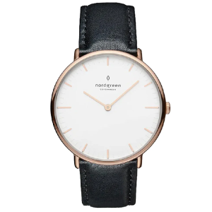 Nordgreen Unisex Quartz Black Leather Strap White Dial 36mm Watch NR36RGLEBLXX