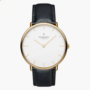 Nordgreen Unisex Quartz Black Leather Strap White Dial 36mm Watch NR36GOLEBLXX