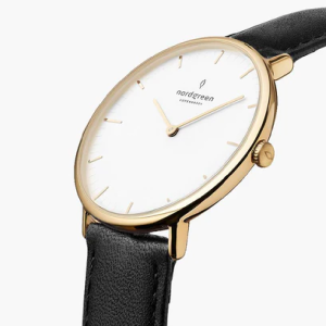 Nordgreen Unisex Quartz Black Leather Strap White Dial 36mm Watch NR36GOLEBLXX