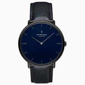 Nordgreen Unisex Quartz Black Leather Strap Blue Dial 36mm Watch NR40GMLEBLNA