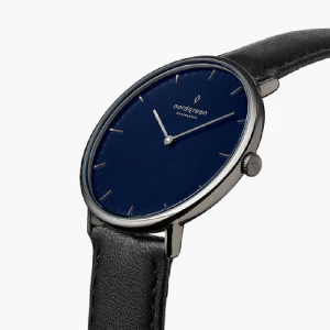 Alternative view of Nordgreen Unisex Quartz Black Leather Strap Blue Dial 36mm Watch NR40GMLEBLNA