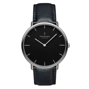 Nordgreen Unisex Quartz Black Leather Strap Black Dial 36mm Watch NR36SILEBLBL