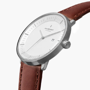 Alternative view of Nordgreen Unisex Quartz Brown Leather Strap White Dial 36mm Watch PH36SILEBRXX (Like New)