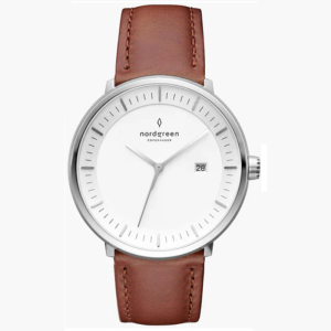 Nordgreen Unisex Quartz Brown Leather Strap White Dial 36mm Watch PH36SILEBRXX (Like New)