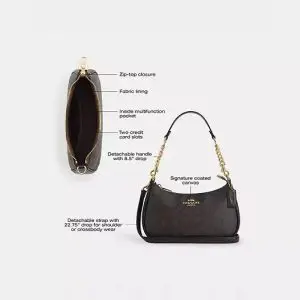 Coach Teri Shoulder Bag in Signature Canvas (Size: L24.1cm, H15.2cm, W7.6cm) CV933 - Image 6