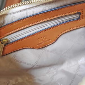 Michael Kors Women Cora Mini Brown Signature Pvc Zip Pouchette Crossbody Handbag Purse Vanilla (Size: W:19cm H:11cm D:5cm) 100822