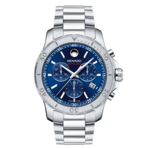 Movado Men’s Swiss Made Quartz Silver Stainless Steel Blue Dial 42mm Watch 2600151 (Factory Leftover)