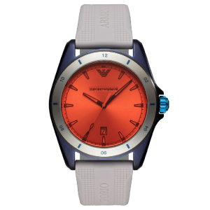 Emporio Armani Men's Quartz White Silicone Strap Orange Dial 44mm Watch AR11218