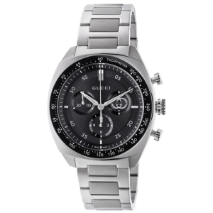 Gucci Men’s Swiss Made Chronograph Quartz Silver Stainless Steel Black Dial 41mm Watch YA142316