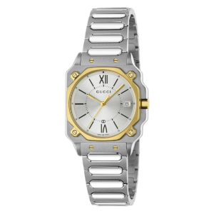 Gucci Unisex Swiss Made Quartz Two-Tone Stainless Steel Silver Dial 30mm Watch YA166506