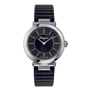 Ferragamo Women's Swiss Made Quartz Black Leather Strap Black Dial 36mm Watch FIN010015 (Without Tag)