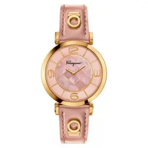 Ferragamo Women's Swiss Made Quartz Pink Leather Strap Pink Mother Of Pearl Dial 39mm Watch FG3030014 (Without Tag)