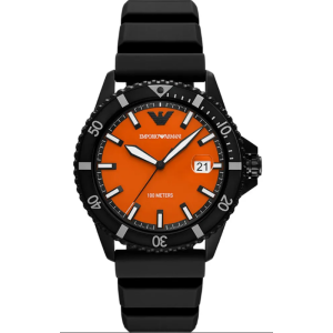 Emporio Armani Men's Quartz Black Silicone Strap Orange Dial 42mm Watch AR11684
