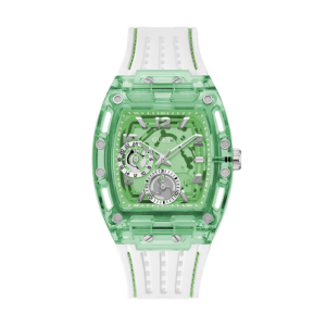 Guess Men’s Quartz White Silicone Strap Green Dial 44mm Watch GW0499G10