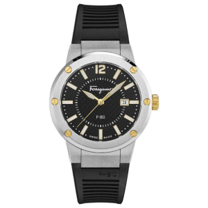 Ferragamo Men’s Swiss Made Quartz Black Silicone Strap Black Dial 44mm Watch SFHY00120 (Like New)