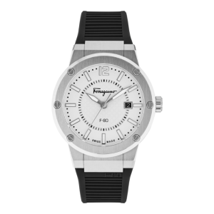 Ferragamo Men’s Swiss Made Quartz Black Silicone Strap White Dial 44mm Watch SFHY01422 (Without Tag)