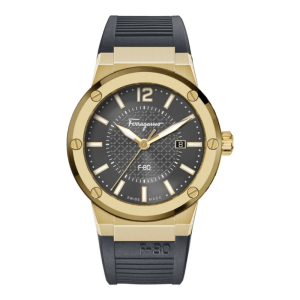 Ferragamo Men’s Swiss Made Quartz Black Silicone Strap Black Dial 44mm Watch SFHY02122 (Without Tag)