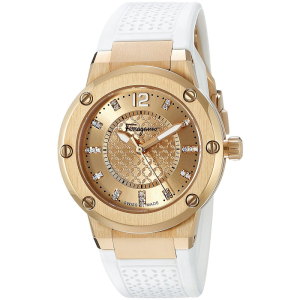 Ferragamo Women's Swiss Made Quartz White Silicone Strap Gold Dial 33mm Watch FIG070015 (Without Tag)
