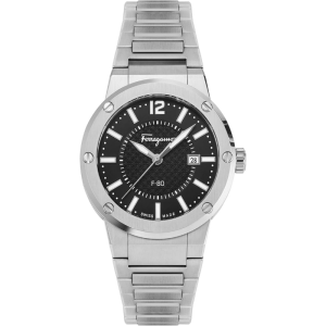 Ferragamo Men’s Swiss Made Quartz Silver Stainless Steel Black Dial 44mm Watch SFHY00521 (Like New)