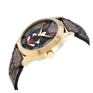 Alternative view of Gucci Unisex Quartz Swiss Made Brown Leather Strap Dog Motif Multi Color Dial 38mm Watch YA1264057 (Without Tag)