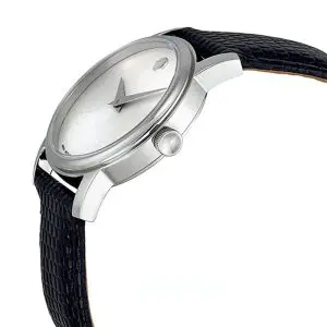 Alternative view of Movado Women’s Swiss Made Quartz Black Leather Strap Silver Dial 26mm Watch 2100003 (Factory Leftover - Without Tag)