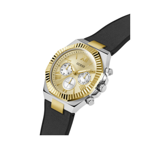 Guess Men’s Quartz Black Silicone & Leather Strap Gold Dial 44mm Watch GW0791G1