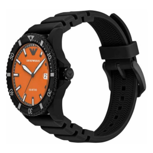 Emporio Armani Men's Quartz Black Silicone Strap Orange Dial 42mm Watch AR11684