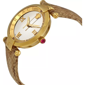 Versace Women Quartz Swiss Made Brown Leather Strap Silver Dial 35mm Watch VAI190016 (Without Tag)