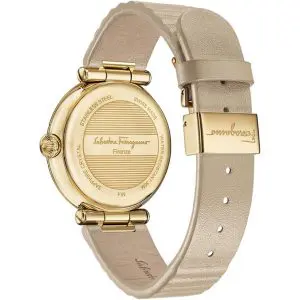 Ferragamo Women's Swiss Made Quartz Beige Leather Strap Beige Dial 36mm Watch FIN020015 (Without Tag)