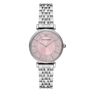 Emporio Armani Women's Quartz Silver Stainless Steel Pink Dial 32mm Watch AR11686