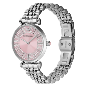 Emporio Armani Women's Quartz Silver Stainless Steel Pink Dial 32mm Watch AR11686